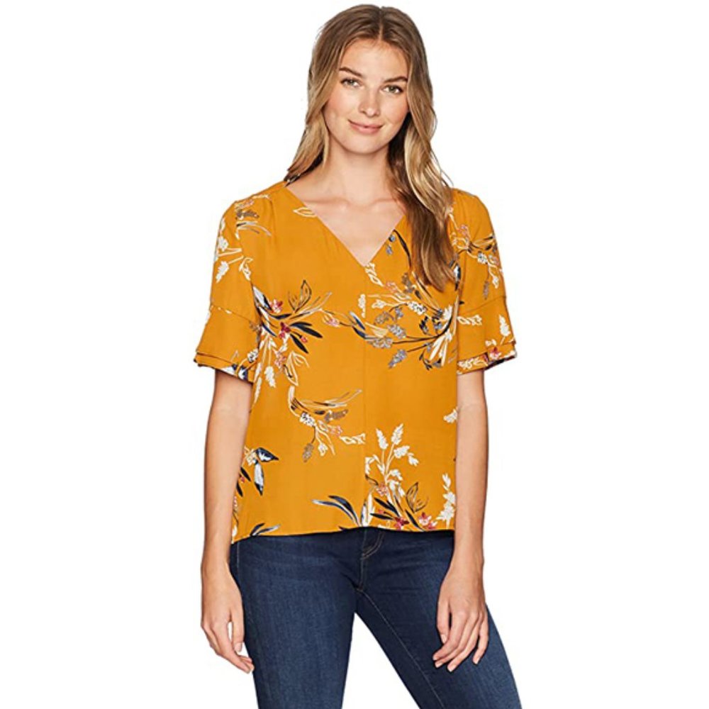 Ivanka Trump Tiered Short Ruffle Floral Top Shirt